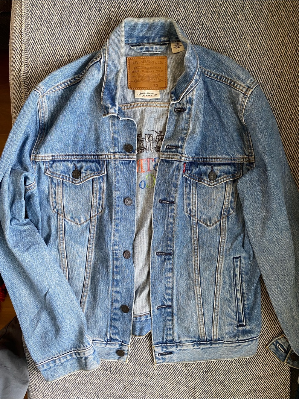 Levi's Light Blue Denim Rainbow Embroidered Trucker Jacket